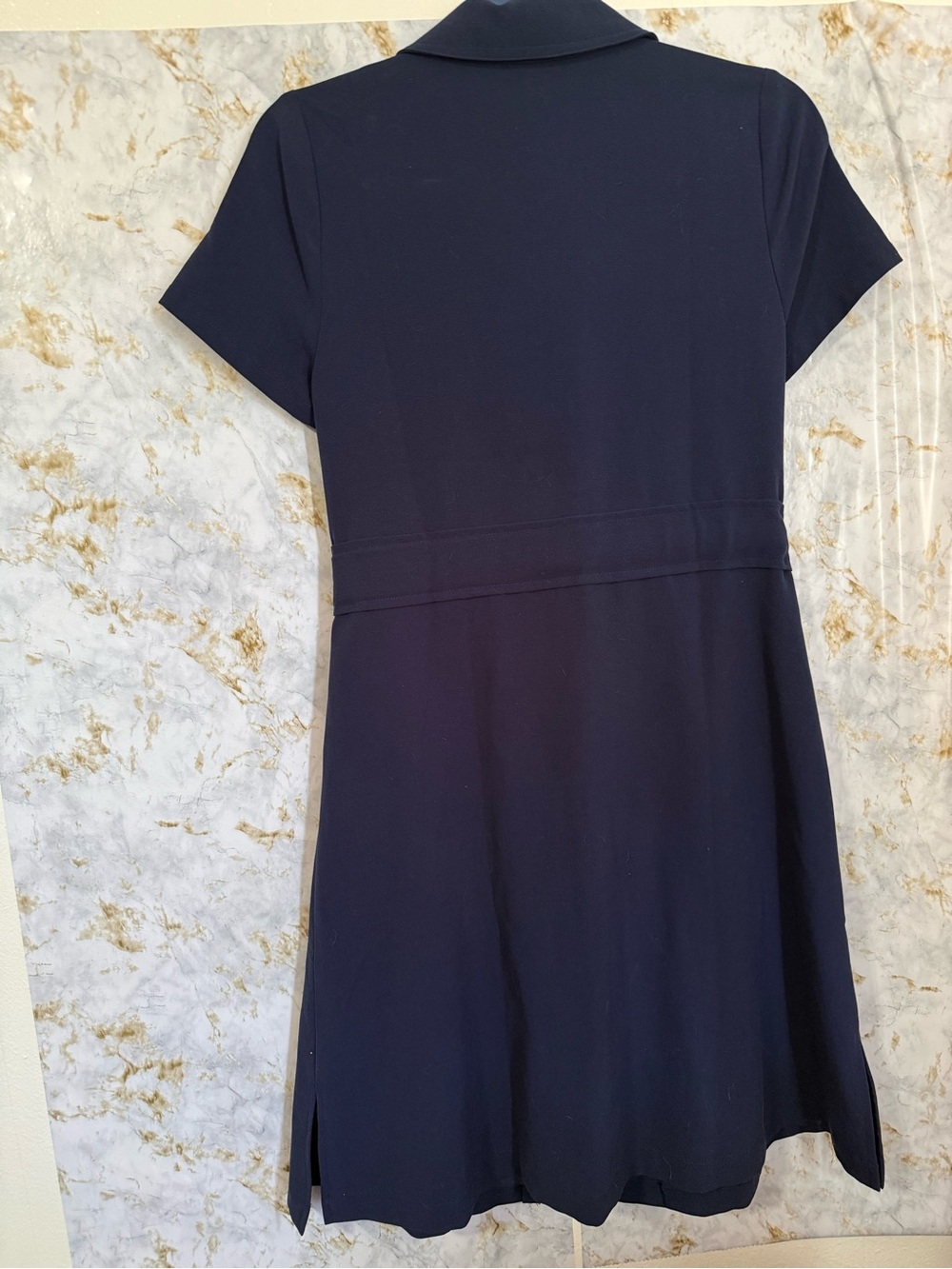Modcloth Navy Short-Sleeve Midi Shirt Dress with Tie Waist - Picture 2 of 4